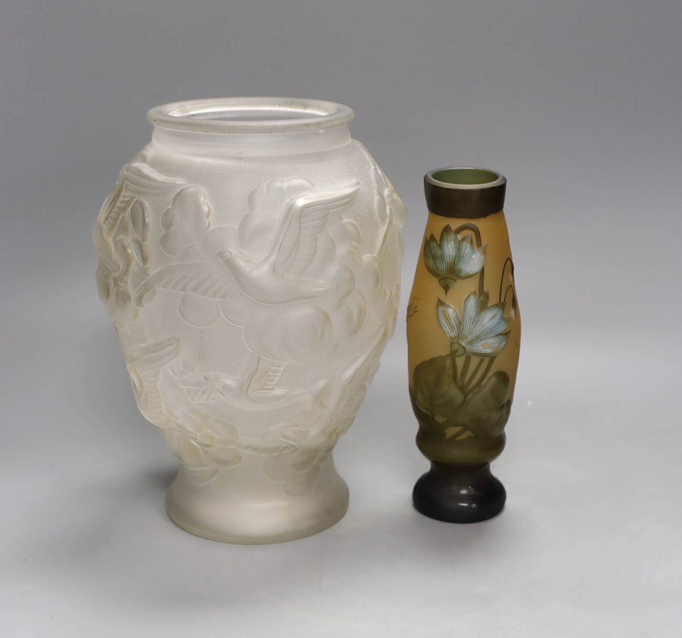 A Galle style, 20cm high, vase and another